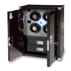 Rapport London Mariner's Chest and Quad Watch Winder in Ebony Wood - All