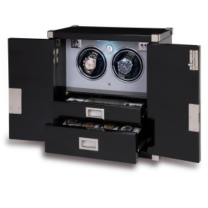 Rapport London Mariner's Chest and Double Watch Winder in Ebony Wood - All