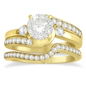 Diamond Swirl Engagement Ring and Band Bridal Set 14k Yellow Gold 0.58ct - All
