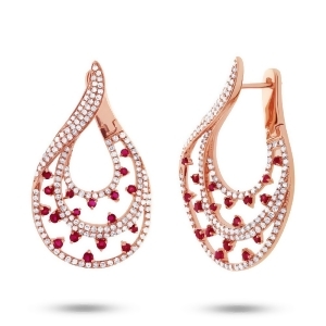1.49Ct Diamond and 0.93ct Ruby 14k Rose Gold Earrings - All