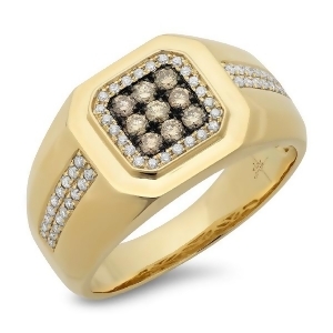 0.57Ct 14k Yellow Gold White and Champagne Diamond Men's Ring - All
