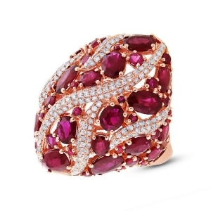 0.81Ct Diamond and 8.17ct Ruby 14k Rose Gold Ring - All