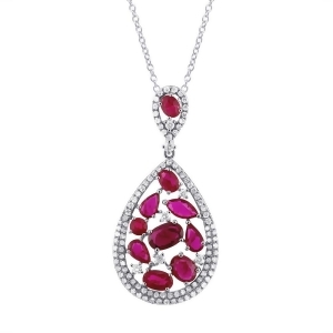 0.60Ct Diamond and 2.81ct Ruby 14k White Gold Pendant Necklace - All