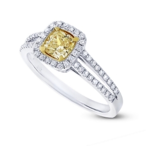 0.59Ct Cushion Cut Center and 0.33ct Side 18k Two-tone Gold Natural Yellow Diamond Ring - All