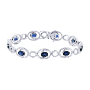 1.36Ct Diamond and 5.77ct Blue Sapphire 14k White Gold Bracelet - All