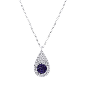 0.22Ct Diamond and 0.11ct Blue Sapphire 14k White Gold Pave Pendant Necklace - All