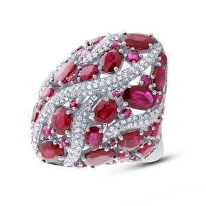 0.81Ct Diamond and 8.17ct Ruby 14k White Gold Ring - All