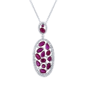 0.60Ct Diamond and 2.88ct Ruby 14k White Gold Pendant Necklace - All