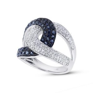0.59Ct Diamond and 1.10ct Blue Sapphire 14k White Gold Ring - All