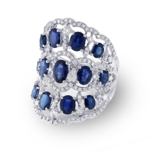 1.04Ct Diamond and 4.46ct Blue Sapphire 14k White Gold Ring - All