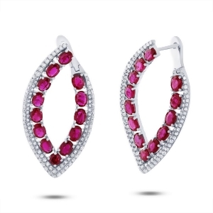 1.13Ct Diamond and 5.40ct Ruby 14k White Gold Earrings - All