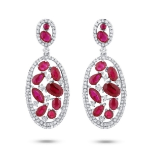 1.12Ct Diamond and 4.62ct Ruby 14k White Gold Earrings - All