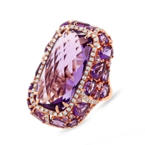 0.56Ct Diamond and 20.84ct Amethyst and Purple Sapphire 14k Rose Gold Ring - All