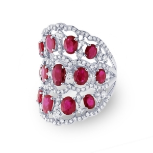 1.04Ct Diamond and 4.18ct Ruby 14k White Gold Ring - All