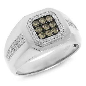 0.57Ct 14k White Gold White and Champagne Diamond Men's Ring - All