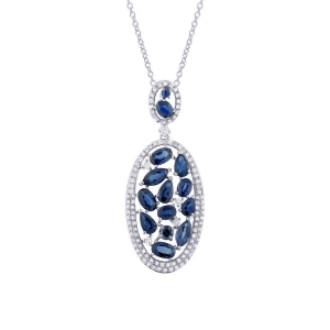 0.60Ct Diamond and 3.41ct Blue Sapphire 14k White Gold Pendant Necklace - All