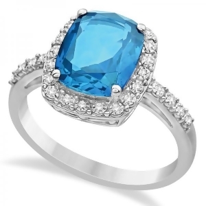 Diamond and Swiss Blue Topaz Halo Ring 14k White Gold 3.57ct - All