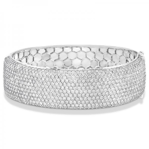 Luxury Diamond Wide Bangle Bridal Bracelet 18k White Gold 15.25ct - All