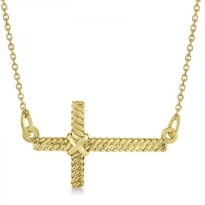 Religious Sideways Rope Cross Pendant Necklace in 14k Yellow Gold - All