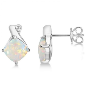 Diamond and Cushion Opal Drop Earrings 14k White Gold 2.70ct - All