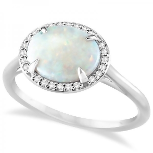 Diamond Accented Halo Opal Fashion Ring 14k White Gold 3.56ct - All