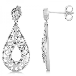 Diamond Accented Pear Shaped Drop Earrings in Sterling Silver 0.10ct - All