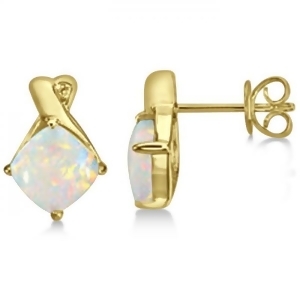 Diamond and Cushion Opal Drop Earrings 14k Yellow Gold 2.70ct - All