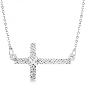 Religious Sideways Rope Cross Pendant Necklace in 14k White Gold - All