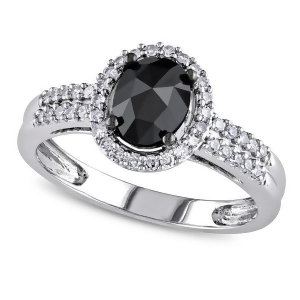 Black and White Diamond Oval Engagement Ring 14k White Gold 1.00ct - All