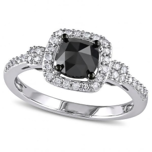 Black and White Diamond Halo Engagement Ring 14k White Gold 1.00ct - All
