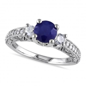 Diamond Diffused Blue Sapphire Engagement Ring 14k White Gold 1.60ct - All