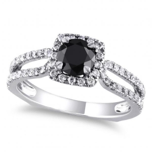 Black and White Diamond Euro Shank Engagement Ring 14k Gold 1.20ct - All