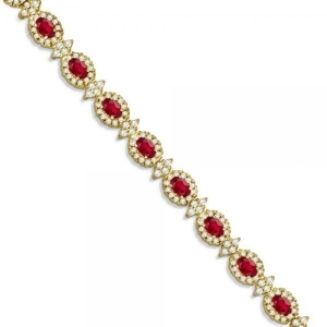 Ruby and Diamond Flower Fashion Bracelet 14k Yellow Gold 11.92ct - All