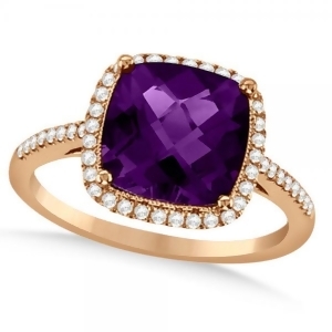 Diamond Halo Accented Amethyst Fashion Ring in 14k Rose Gold 2.84ct - All