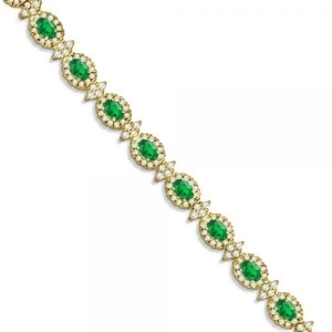 Emerald and Diamond Flower Fashion Bracelet 14k Yellow Gold 10.40ct - All