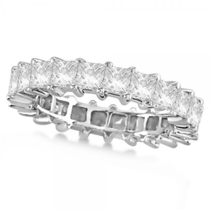 Diamond Accented Princess Cut Eternity Band in 14k White Gold 3.50ct - All