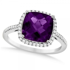 Diamond Halo Accented Amethyst Fashion Ring in 14k White Gold 2.84ct - All