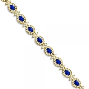Blue Sapphire Diamond Flower Fashion Bracelet 14k Yellow Gold 11.92ct - All