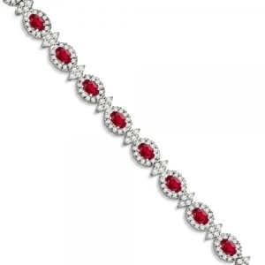 Ruby and Diamond Flower Fashion Bracelet 14k White Gold 11.92ct - All