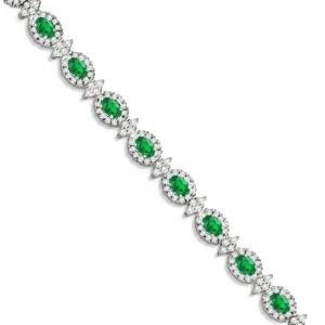 Emerald and Diamond Flower Fashion Bracelet 14k White Gold 10.40ct - All