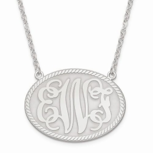 Medium Oval Monogram Initial Plate Pendant Necklace in 14k White Gold - All