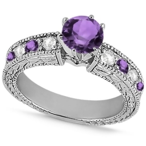 Diamond and Amethyst Vintage Engagement Ring in 14k White Gold 1.75ct - All