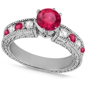 Diamond and Ruby Vintage Engagement Ring in 18k White Gold 1.75ct - All