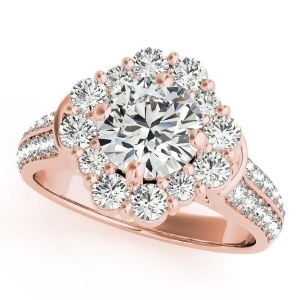 Round Cut Flower Halo Diamond Engagement Ring 14k Rose Gold 2.63ct - All