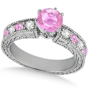 Diamond and Pink Sapphire Vintage Engagement Ring in 14k White Gold 1.75ct - All