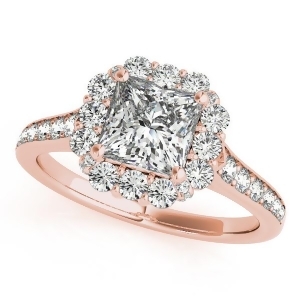 Princess Cut and Floral Halo Diamond Engagement Ring 14k Rose Gold 1.38ct - All