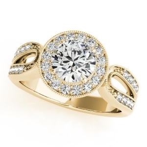 Art Deco Split Shank Diamond Halo Engagement Ring 14k Yellow Gold 1.33ct - All