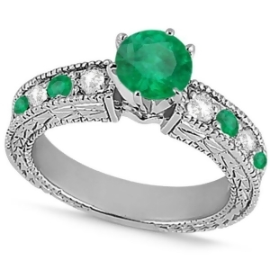 Diamond and Emerald Vintage Engagement Ring in 18k White Gold 1.75ct - All