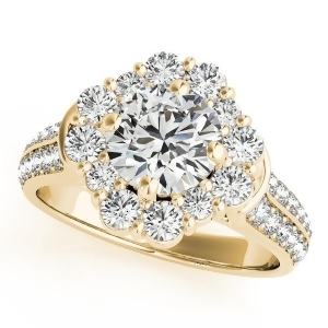 Round Cut Flower Halo Diamond Engagement Ring 14k Yellow Gold 2.63ct - All