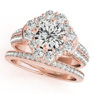 Round Cut Flower Halo Diamond Bridal Set in 14k Rose Gold 2.83ct - All